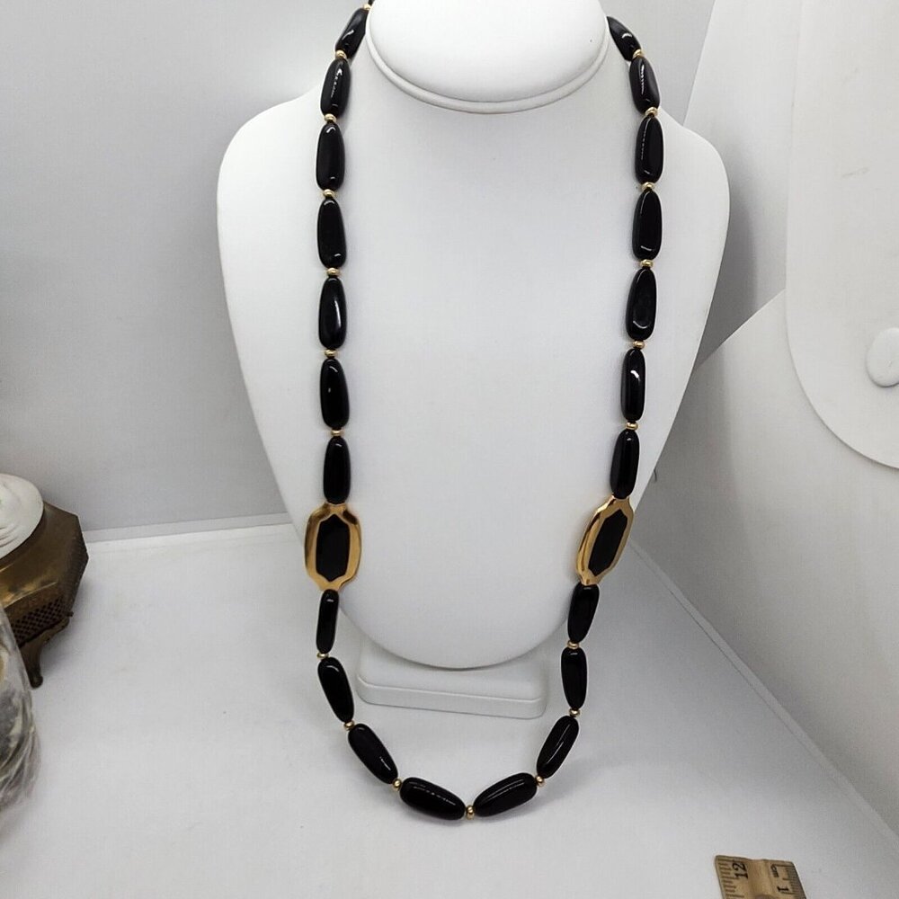 NOS NWT Vintage Napier Black And Gold Tone Beaded‎ Necklace